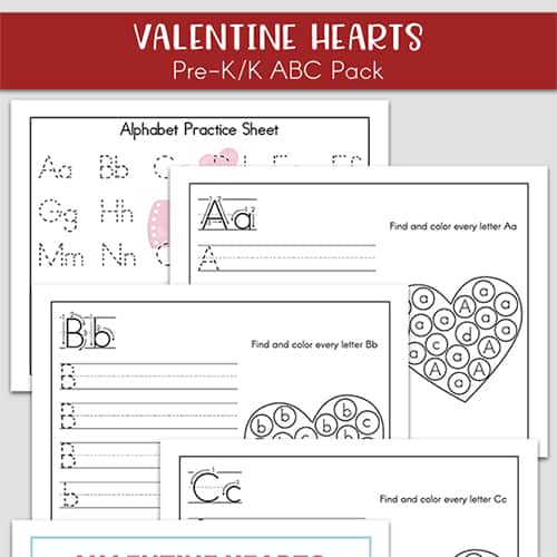 Free Valentine's Day Alphabet Printables Packet for Preschool and Kindergarten