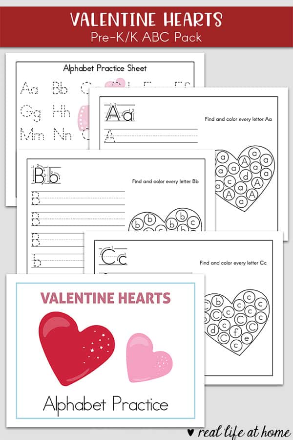 Free Valentine's Day Alphabet Printables Packet for Preschool and Kindergarten