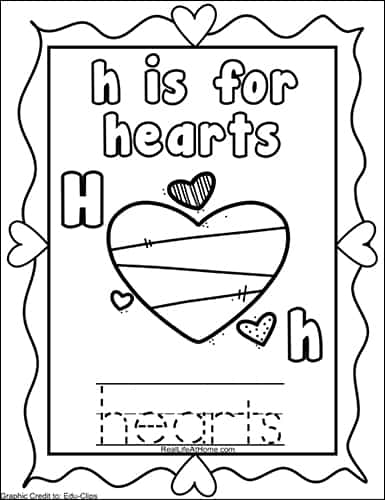 The Letter H page from the free Valentine's Day Coloring Pages Alphabet Packet on Real Life at Home