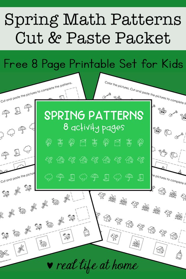 Spring Math Patterns Cut and Paste Packet for Preschool - 1st Grade