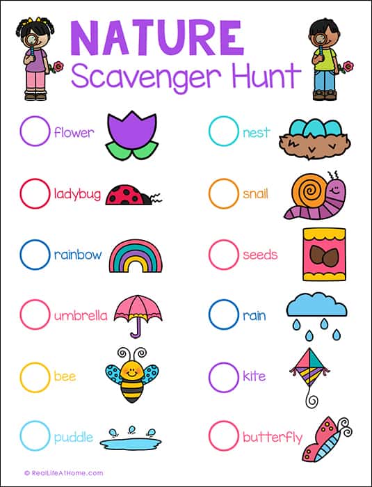 Nature Scavenger Hunt Printable from Real Life at Home