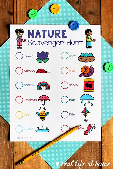 Free Nature Scavenger Hunt Printable Set from Real Life at Home