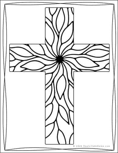 Decorative Cross Coloring Page from Real Life at Home
