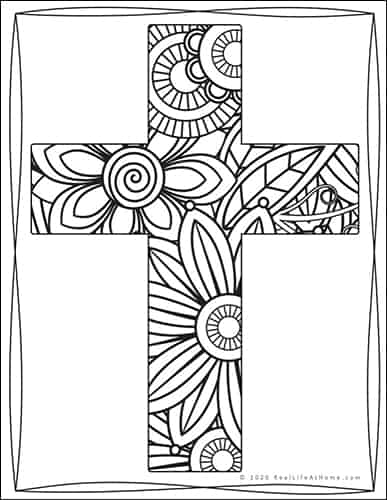 Decorative Cross Coloring Page from Real Life at Home