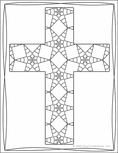 Decorative Cross Coloring Page from Real Life at Home