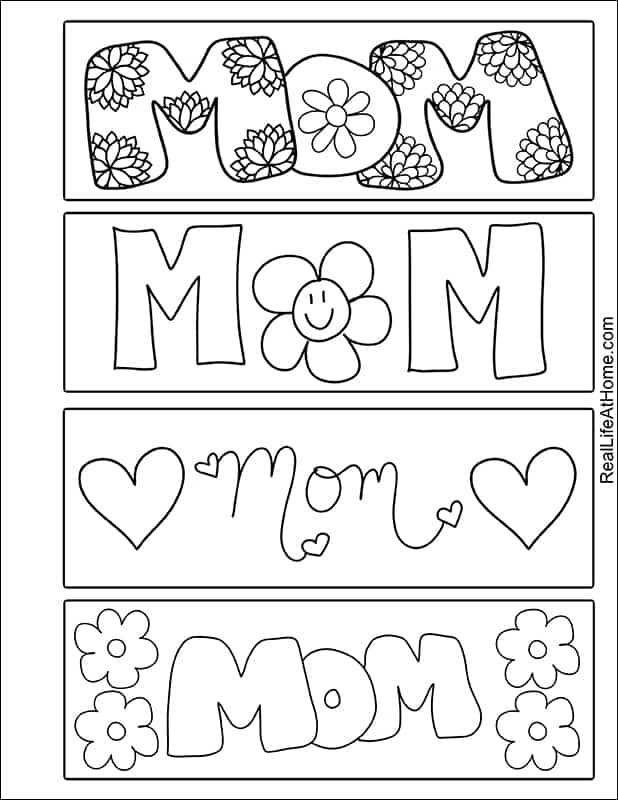 Free Printable Color Your Own Mother's Day Bookmarks for Kids