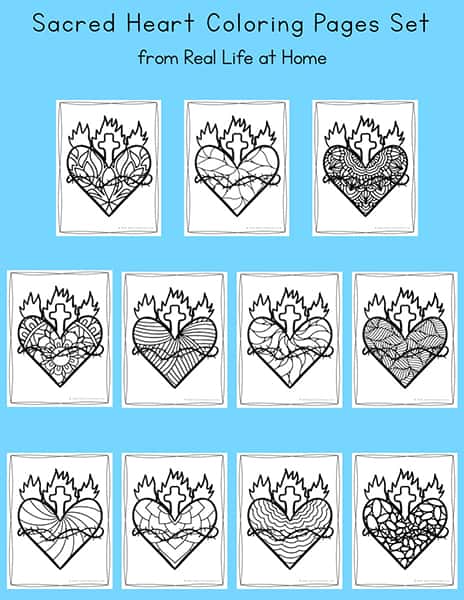 Sacred Heart of Jesus Coloring Pages Set