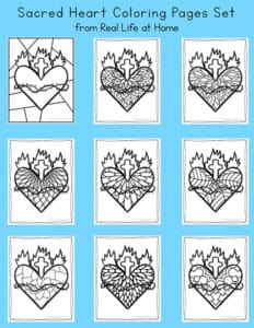 Sacred Heart Coloring Pages for Kids and Adults (20 Different Designs)
