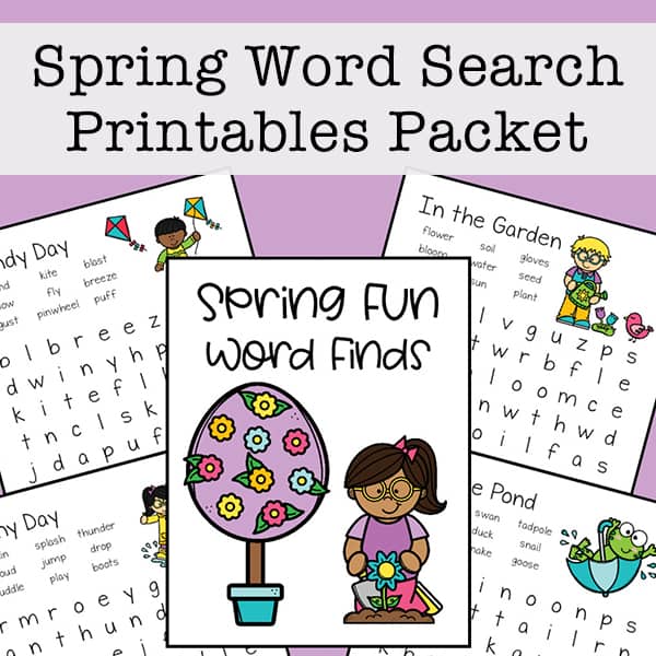 Spring Word Search Printable Packet: Free Set of Four Word Finds for Kids