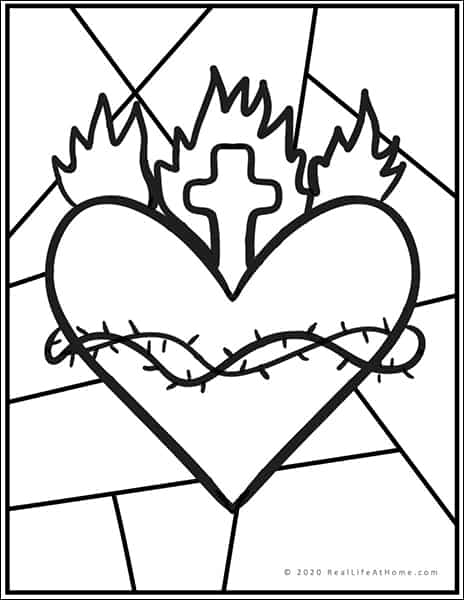 Sacred Heart Stained Glass Coloring Page (from Real Life at Home)