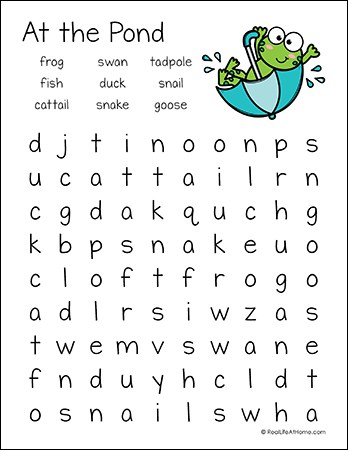 At the Pond Word Search Printable