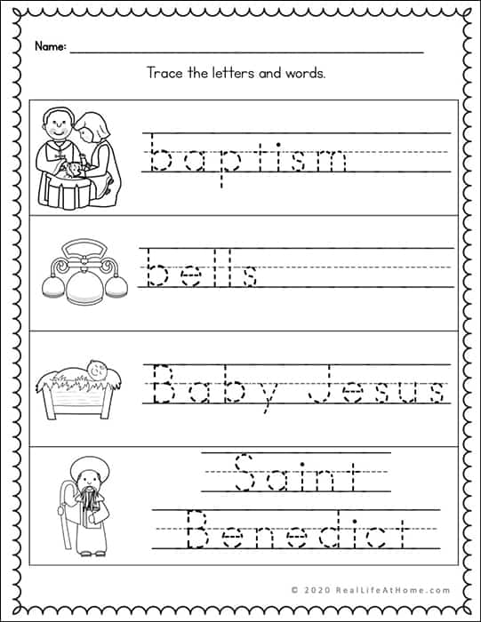 Catholic handwriting pages for letter B