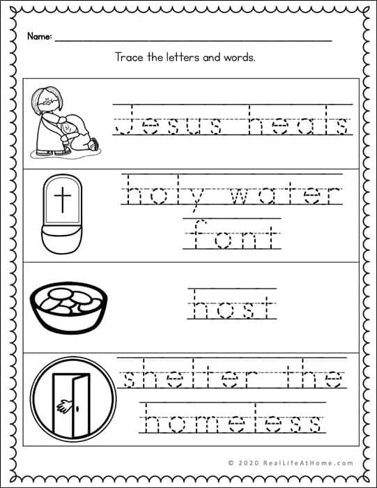 H Letter Tracing Page (religious)