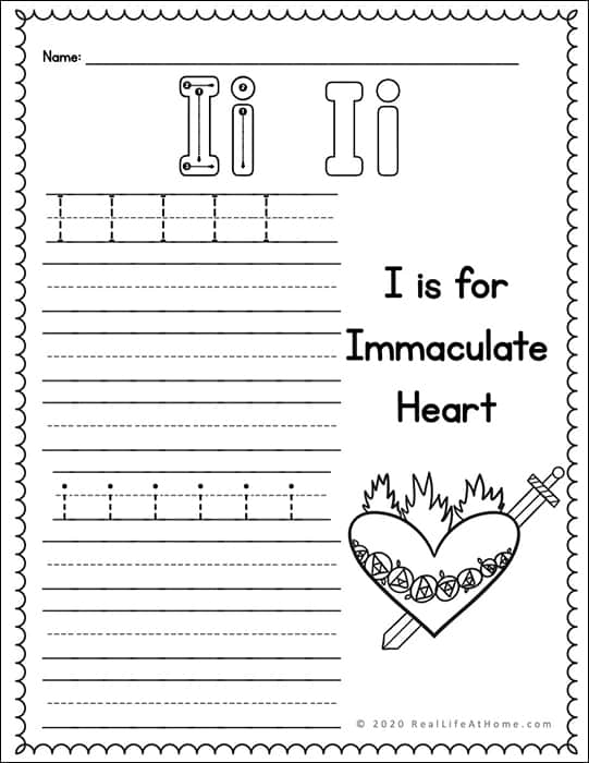 Immaculate Heart handwriting page