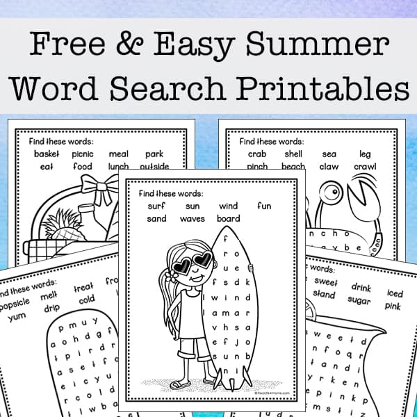 Free and Easy Summer Word Finds for Kids
