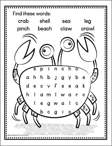 Crab Word Search Printable