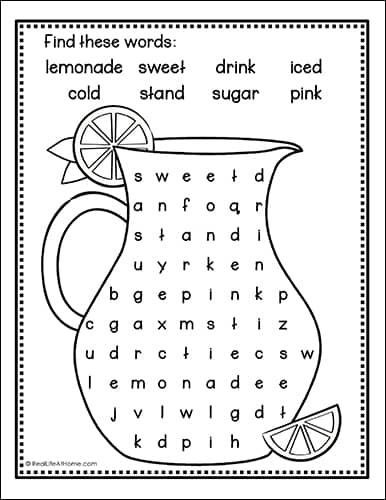 Lemonade Word Search Printable