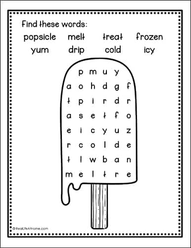 Popsicle Word Search Printable