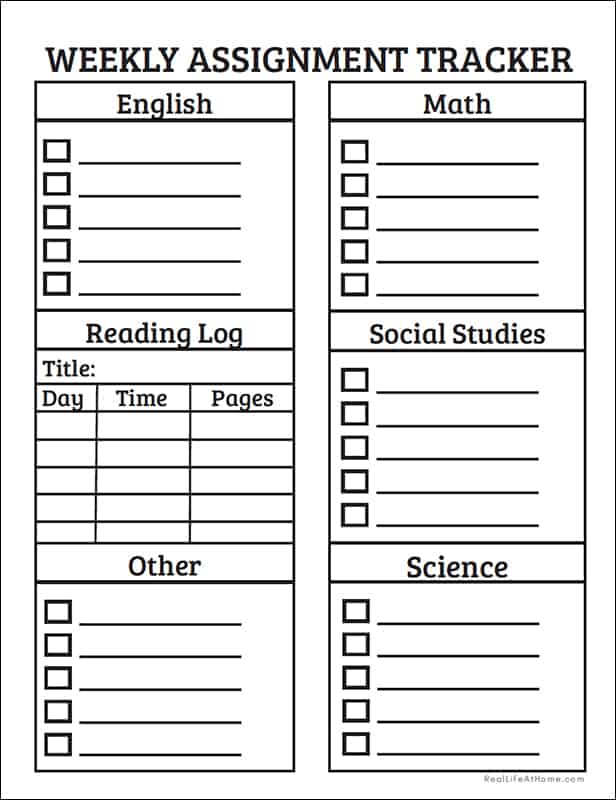 Printable Weekly Assignment Sheet Color And Black And White Printable Weekly Assignment Sheet Color And Black And White