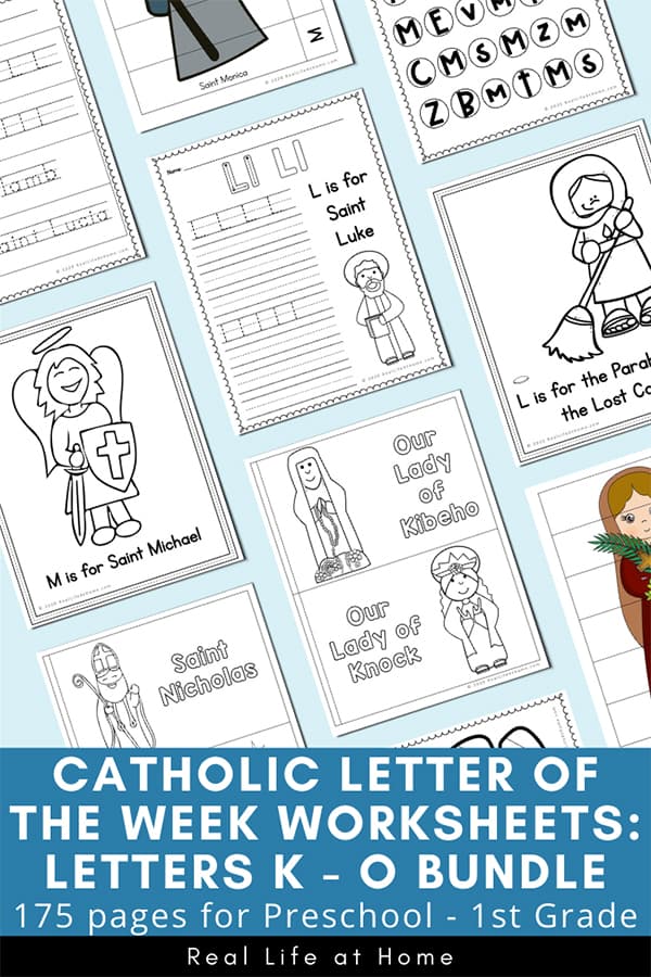 Catholic Letter of the Week Packets for K, L, M, N, O