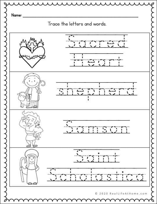 Letter S Handwriting Page for Catholic Kids