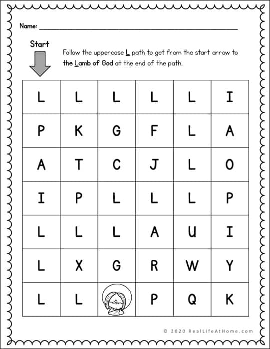 L letter maze printable