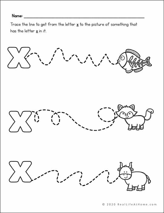 Letter X line tracing printable