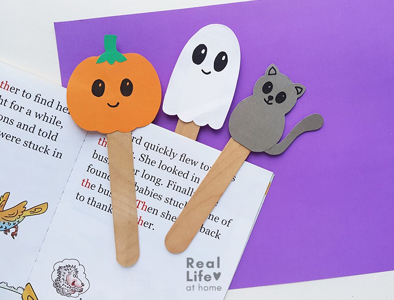 Halloween Stick Puppets Craft or Bookmarks with Free Printable Patterns
