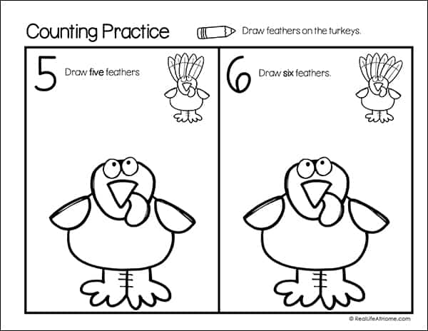 Turkey Feather Counting Practice Page