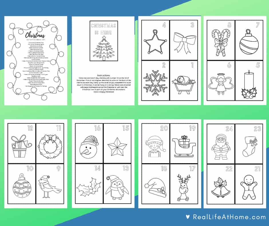 Advent Christmas Calendar Countdown Coloring Pages