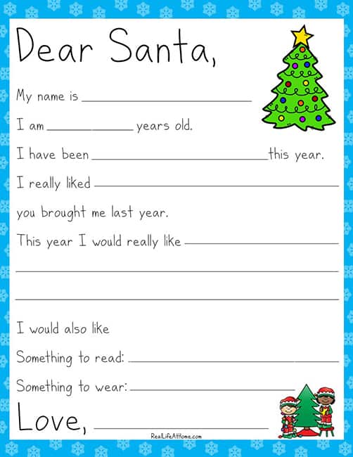 Letter to Santa Printable for Kids