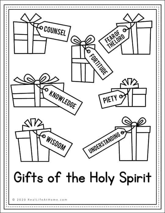 Desenho dos dons do Espírito Santo para colorir