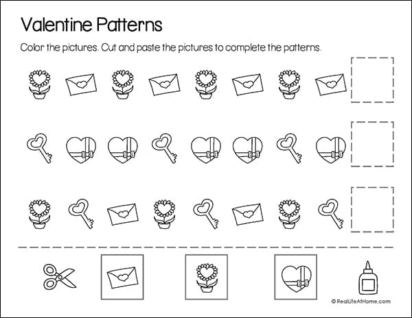 Valentine's Day Cut and Paste Patterns Printable