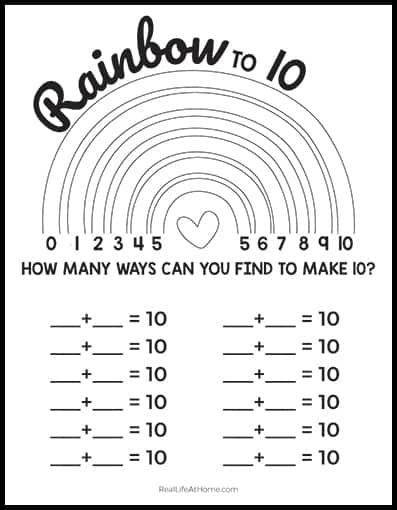 Free Addition Worksheet for Sums of 10