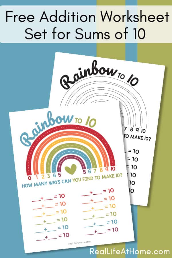 Free Addition Worksheet Set for Sums of 10