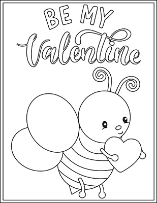 Valentine Bee Coloring Page