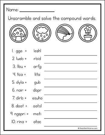 Spring Word List: Compound Word Unscramble