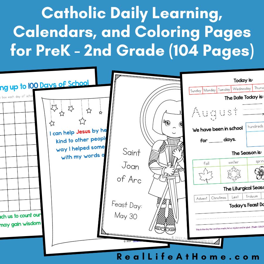 Catholic Daily Learning Notebook, Calendar, and Coloring Pages Packet