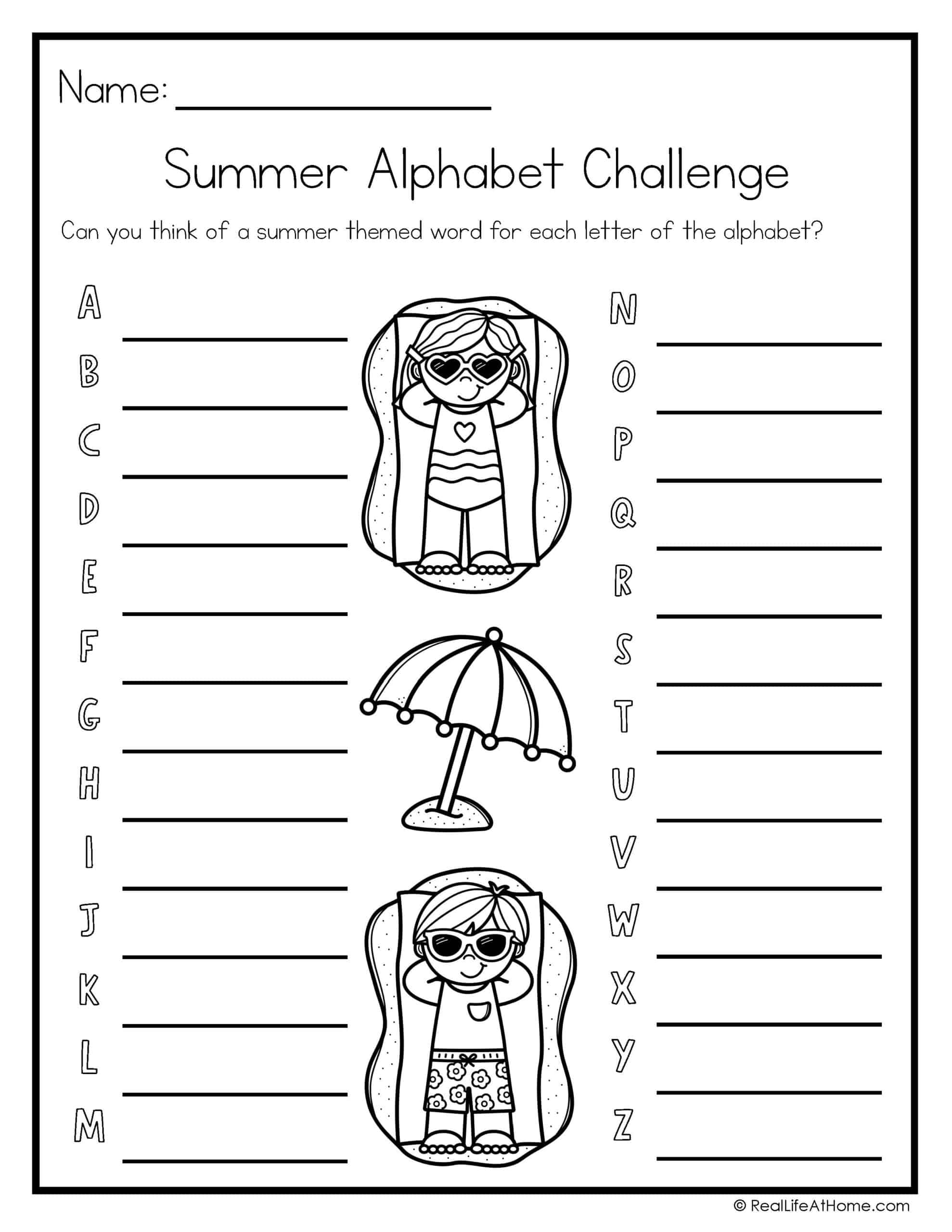 Summer Alphabet Challenge Page
