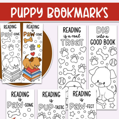 Free Printable Dog Bookmarks to Color.