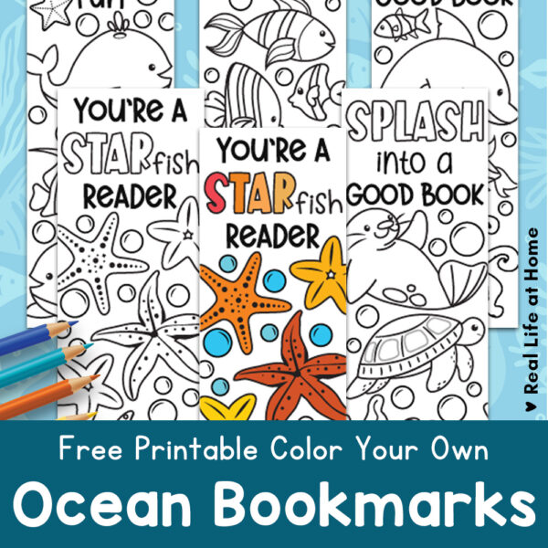 Free Printable Color Your Own Ocean Bookmarks for Kids