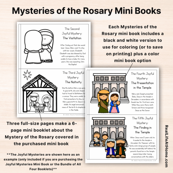 Mysteries of the Rosary Mini Books for Kids (Four 6-page Books)