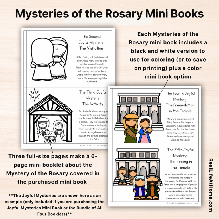 Mysteries of the Rosary Mini Books for Kids (Four 6-page Books)