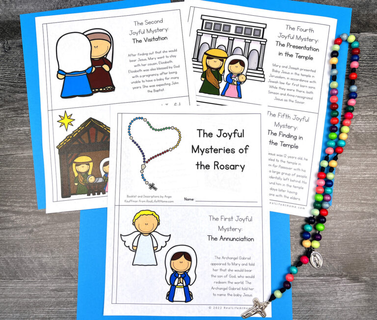 Mysteries of the Rosary Mini Books for Kids (Four 6-page Books)