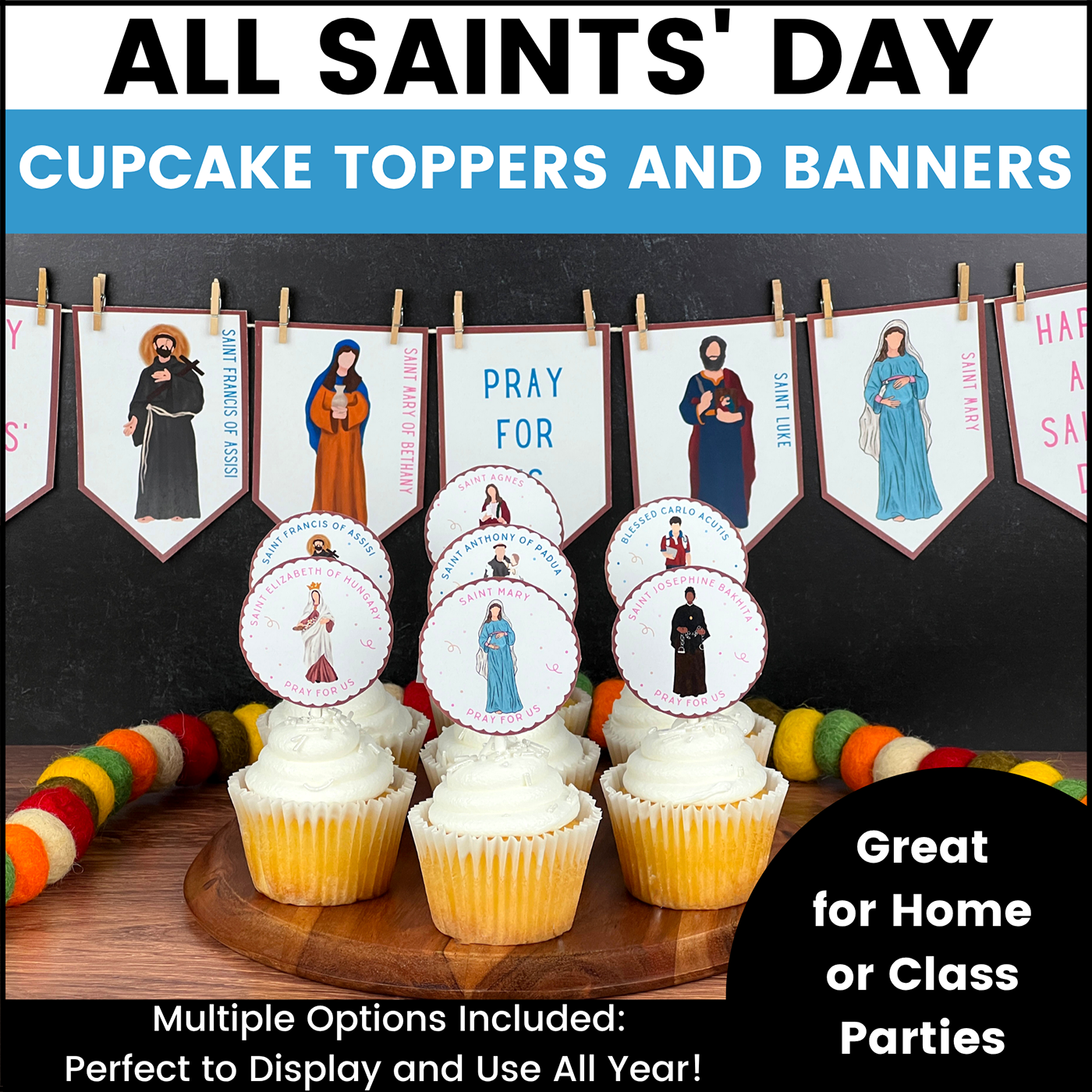 All Saints' Day Banner and Cupcake Toppers Printable Set All Saints' Day Cupcake Toppers and Banners