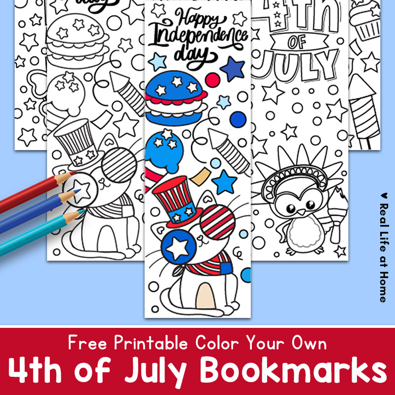 Free printable set of five color-your-own 4th of July bookmarks for kids Free printable set of five color-your-own 4th of July bookmarks for kids.