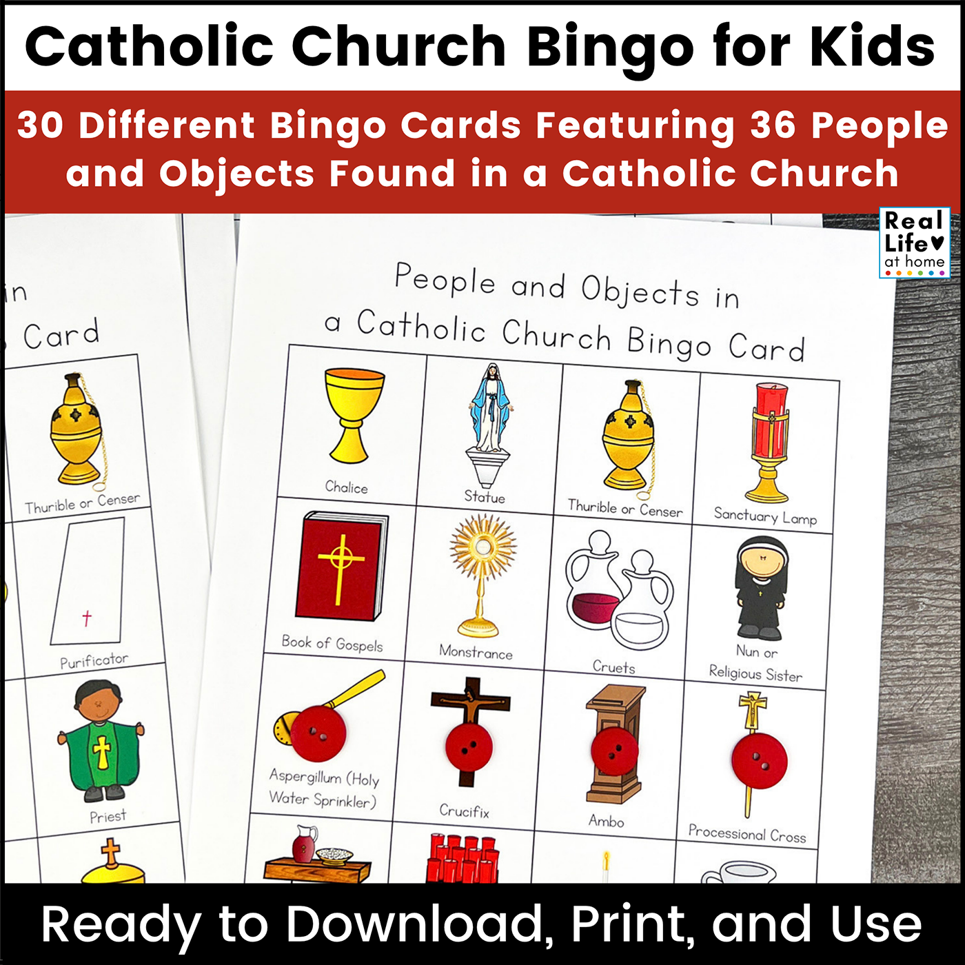 Catholic Church Bingo for Kids: 30 Different Bingo Cards Featuring 36 People and Objects Found in a Catholic Church Catholic Church Bingo for Kids: 30 Different Bingo Cards Featuring 36 People and Objects Found in a Catholic Church.